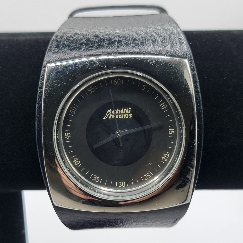 Chilli Beans Mens Watch Black Leather Strap Stainless Steel Brazil Grunge Goth